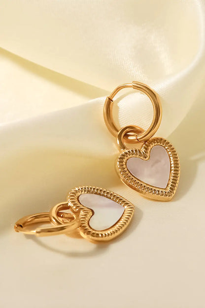 Inlaid Shell Heart Drop Earrings