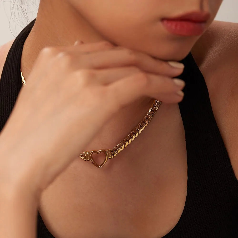 Gold Plated Cuban Link Heart Necklace