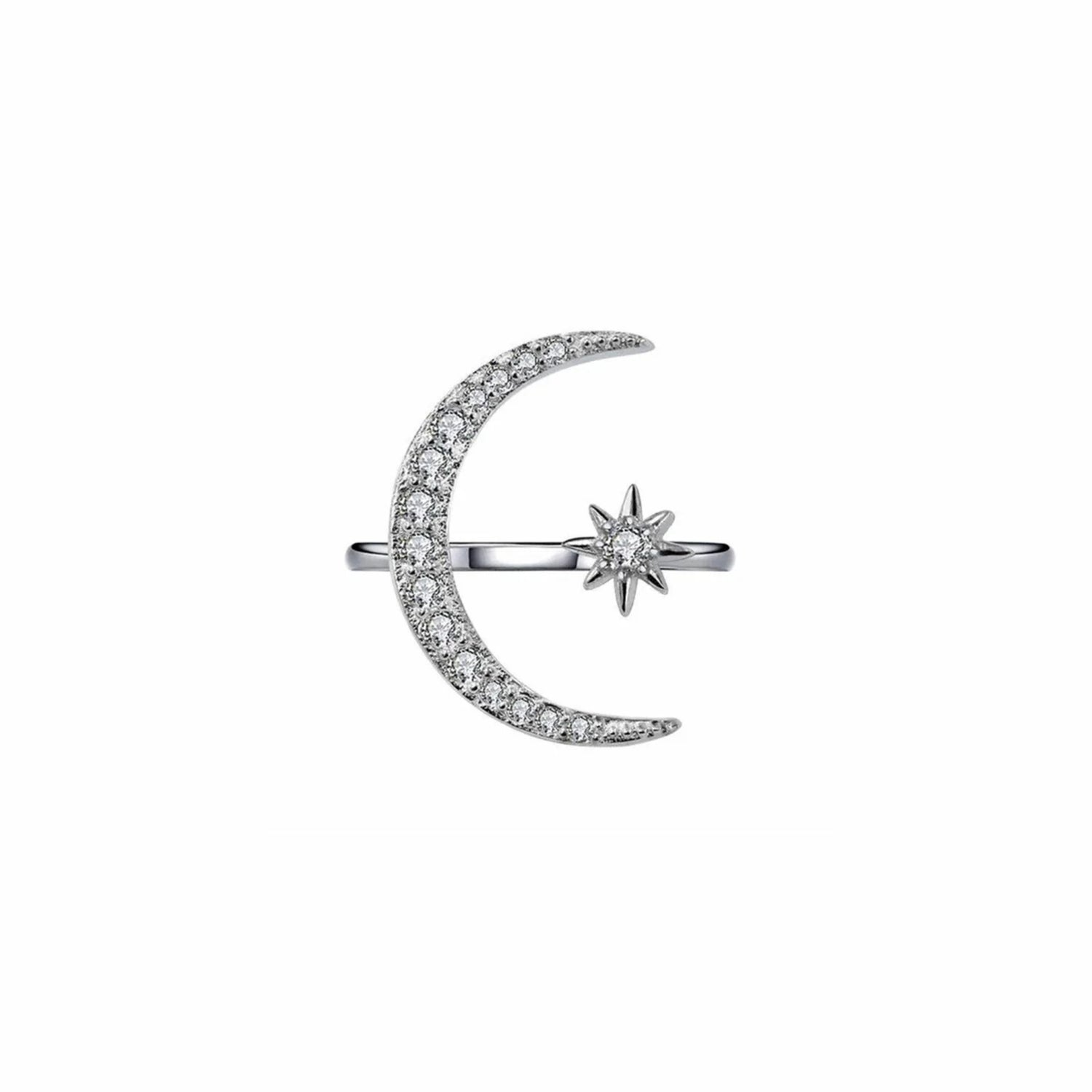 925 Sterling Silver Moon &amp; Star Ring