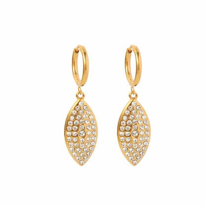 Inlaid Rhinestone Leaf Drop Earrings