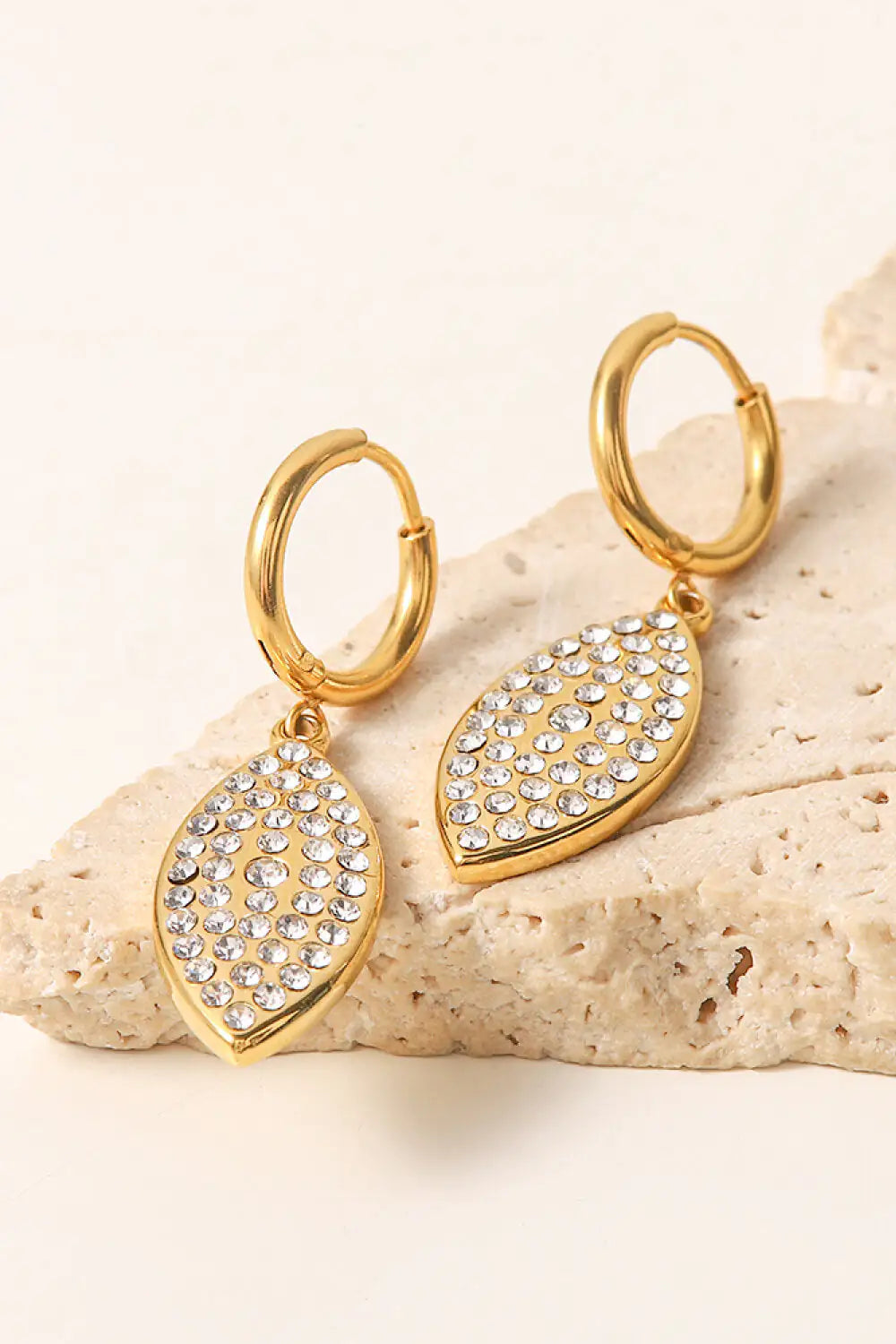 Inlaid Rhinestone Leaf Drop Earrings