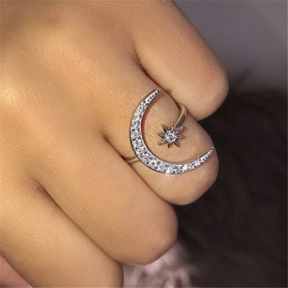 925 Sterling Silver Moon &amp; Star Ring