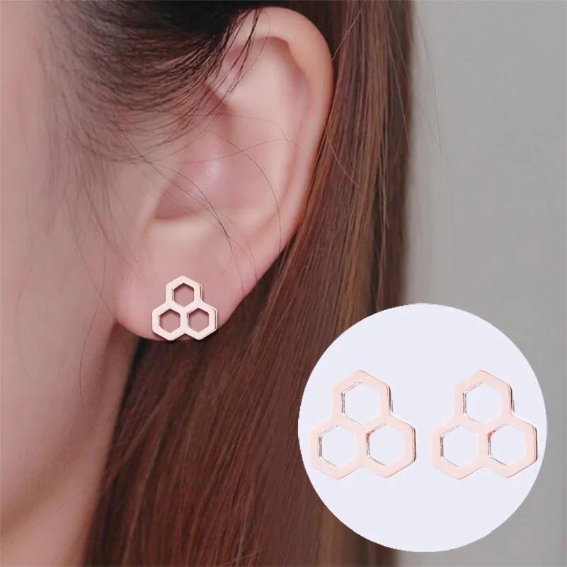 Triple Honeycomb Stud Earrings