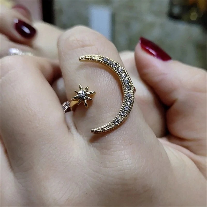 925 Sterling Silver Moon &amp; Star Ring